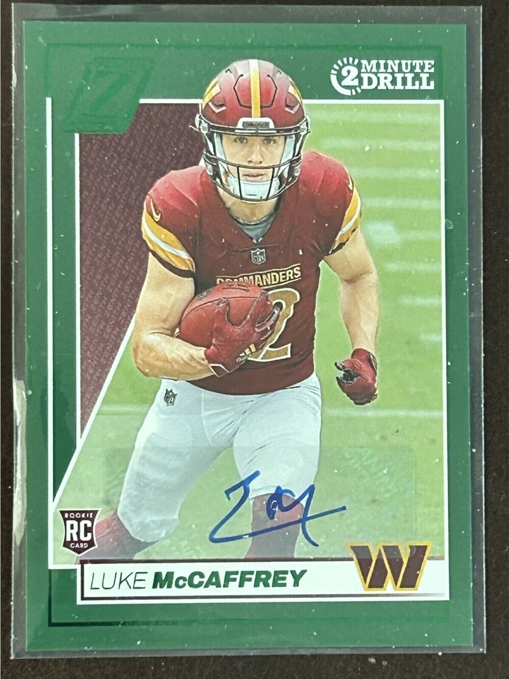 2024 NFL WR LUKE MCCAFFREY PANINI ZENETH ROOKIE AUTO 2 MINUTE DRILL #168 RC NM